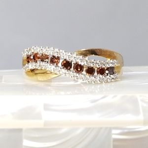 Genuine 10k Cinnamon & White Diamond Ring  Sz 7